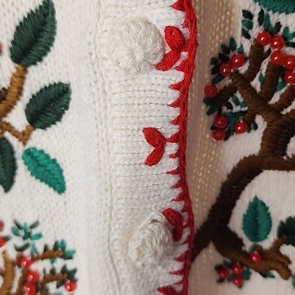 Vtg Cardinal Embroidered Beaded Crocheted Cardigan Sweater With Scarf - Picture 7 of 16